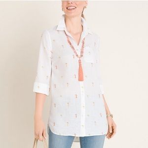 Chicos White No Iron Linen Tropical Drink Mai Tai Print Tunic Size 3.5 (US18)